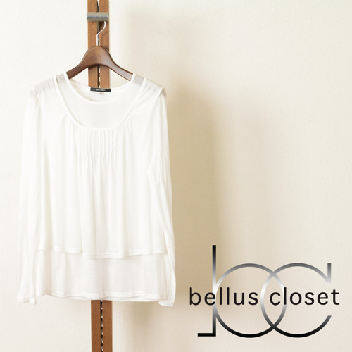 bellus closet (ベルス　クローゼット) キュプラ混の二枚重ね丸首カットソーのメイン画像