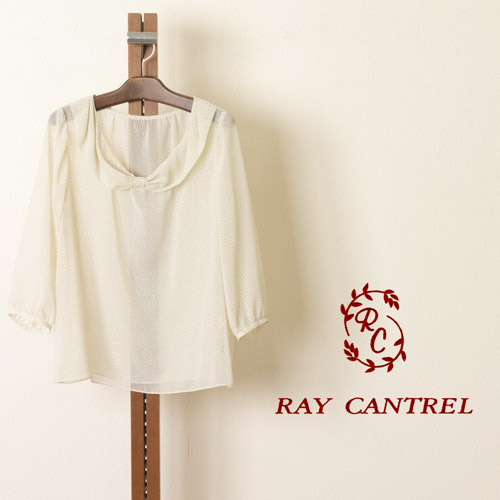 RAY CANTREL (レイ　カントレル) リボン風の衿が可愛いシフォン水玉ブラウスのメイン画像