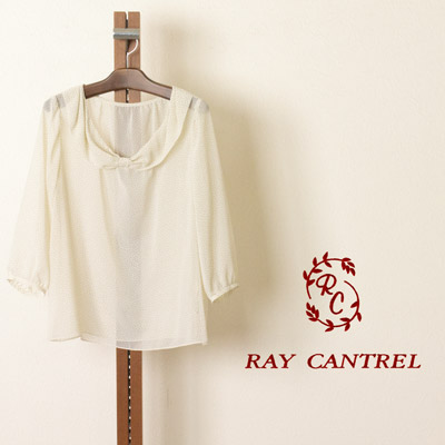 RAY CANTREL (レイ　カントレル) リボン風の衿が可愛いシフォン水玉ブラウス
